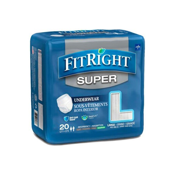 Medline Medline FitRight Super Protective Underwear, Size L, Waist Size 40"-56", 20/Bag FIT33505AZ - main